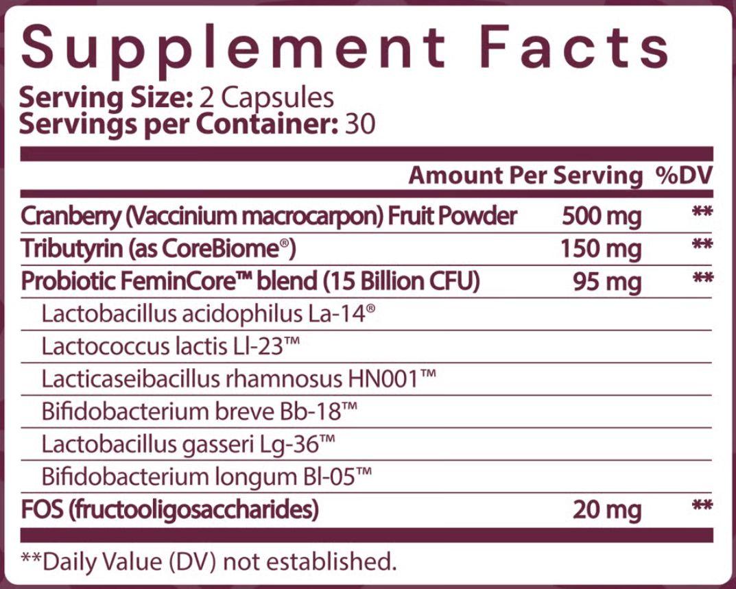 Bioma Probiotics Feminine Health Supplement Facts